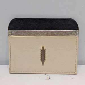 Thacker Card Holder‎ Cream Gold Black Leather Small Compact Thin